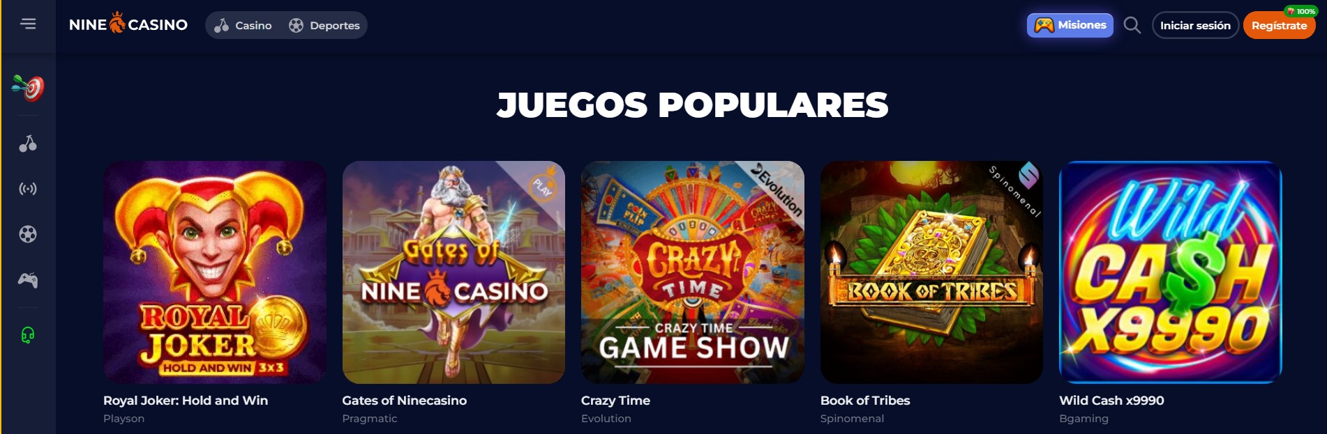 Variedad de Juegos Nine Casino
